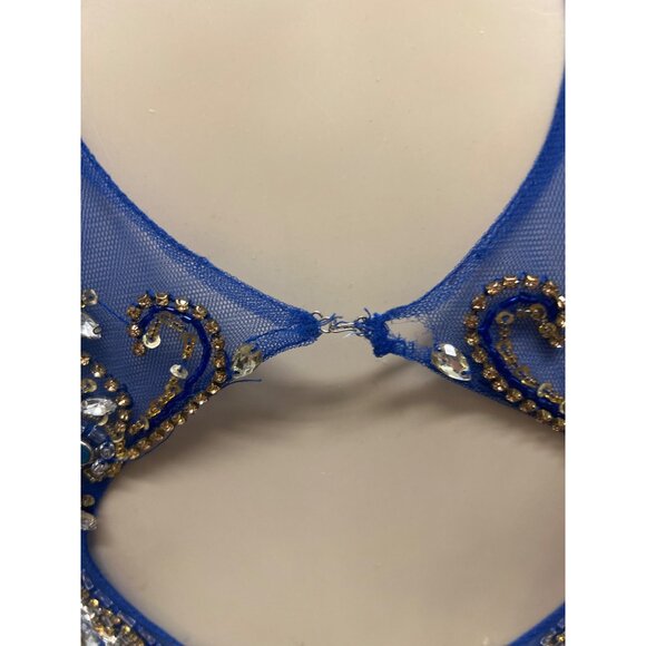 Royal Blue Sleeveless Halter Prom Dress With Beaded Bodice & Sheer Back Detail - Picture 10 of 12